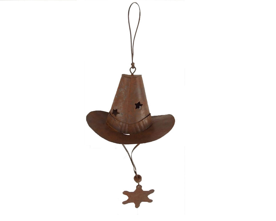 Tin Cowboy Hat Ornamnet with Tin Star, 3.5"W