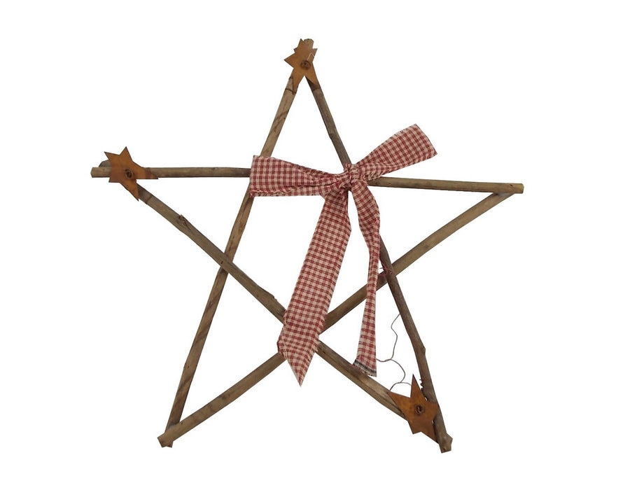 Antique Birch Wood Twig Star with Homespun Bow - 12" Across