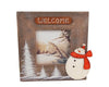 Birch Maison Decorative Primitive / Farmhouse Wooden Photo Frame "Welcome" with Trees and Snowman - 7.25" Tall