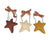 Paper Mache Stars, Christmas Ornaments, Off-White / Mustard-Yellow / Barn-Red, Assorted, Set of 3 - 3.5" Tall