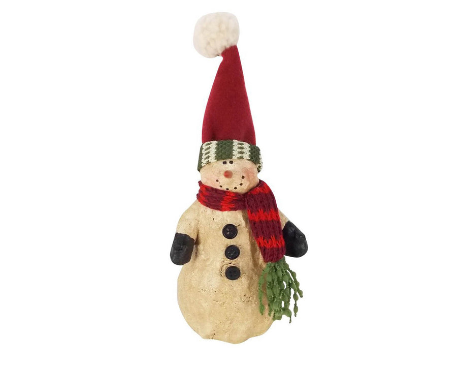 Birch Maison Decorative Primitive / Farmhouse Paper Mache Snowmen with Fabric Scarf & Hat, Standing - 7" Tall