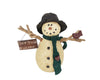 Birch Maison Decorative Primitive / Farmhouse Paper Mache Snowman with Twig Arms and Sign "Frosty Friends Welcome", Fabric Hat and Green Fabric Scarf, Standing - 9.5" Tall
