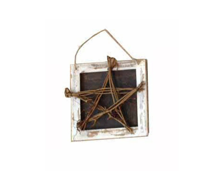 Birch Maison Decorative Primitive / Farmhouse Wicker Star on Wooden Frame with String Hanger - 7.5" Tall
