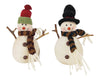 Birch Maison Decorative Primitive / Farmhouse Hand-Stiched Fabric Snowman Couple with Twig Arms, Bell Buttons and Fabric Scarfs, Assorted, Set of 2 - 6.5" Tall