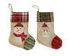 Birch Maison Decorative Primitive / Farmhouse Fabric Christmas Stocking Ornaments with "Snowmen & Santas", Assorted, Set of 2 - 10" Tall
