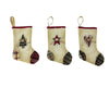 Birch Maison Decorative Primitive / Farmhouse  Fabric Christmas Stocking Ornaments with "Heart - Tree - Star", Off-White, Assorted, Set of 3 - 7.5" Tall