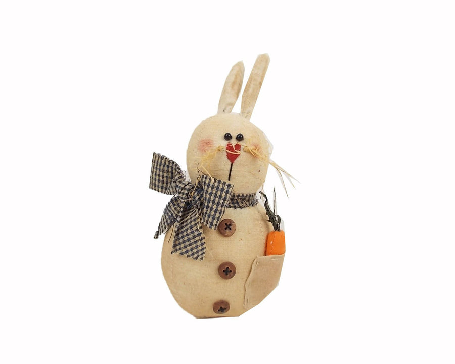 Birch Maison Decorative Primitive / Farmhouse Fabric Bunny "Matilda", with Fabric Scarf and Carrot in her Pocket, Standing - 5" Tall