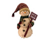 Birch Maison Decorative Primitive / Farmhouse Standing  Chenille Snowman with Fabric Scarf, Mittens and Long Pointed Hat, holding a Rusty Tin Shovel in his Hand - 18" Tall