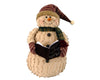 Birch Maison Decorative Primitive / Farmhouse Puffy Half-Body Chenille Snowman with Fabric Scarf, Mittens and Pointed Hat, holding a Book in his Hands, Standing - 15" Tall