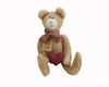 Birch Maison Decorative Primitive / Farmhouse Fabric Sitting Teddy Bear with a Plaid Scarf, holding a Fabric Red Heart and a Tag that reads "Bear Hugs 50Ct" - 11" Tall
