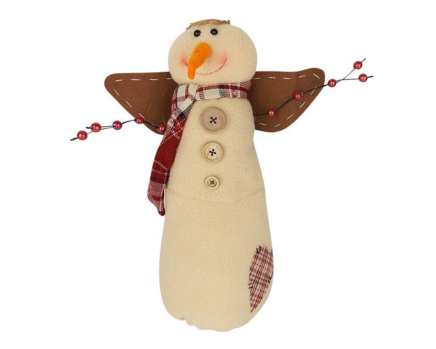 Birch Maison Decorative Primitive / Farmhouse Standing Fabric Snow-Berry-Angel with a Long Fabric Scarf, Wings and Pip Berry-Tin Arms - 14" Tall
