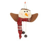 Birch Maison Decorative Primitive / Farmhouse Fabric Snowman-Angel Head Christmas Ornaments with Long Fabric Scarf and Two Rusty Tin Bells on Strings - 5.5" Tall
