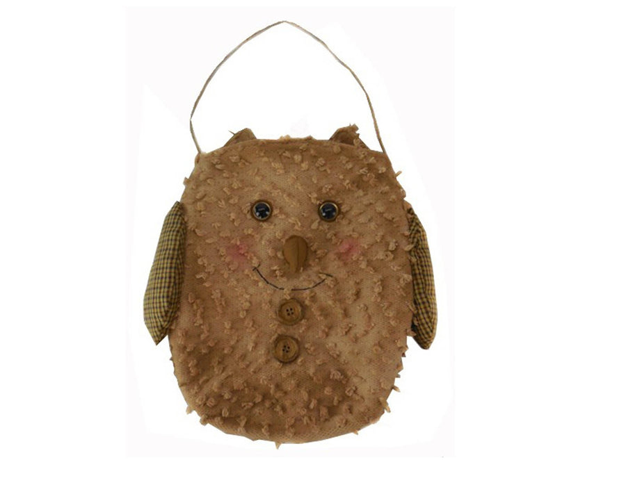 Birch Maison Decorative Primitive / Farmhouse Hand-knitted Chenille Fabric Owl with Hanger - 13" Tall