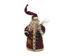 Birch Maison Decorative Primitive / Farmhouse Standing Fabric Santa with Red Fabric Coat with Sewn-in Yellow Star and Rusty Tin Bell Buttons, a Pointed Hat with White Trim, a Tea-dyed Long Beard and Twigs in his Hand - 19" Tall