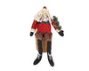 Birch Maison Decorative Primitive / Farmhouse Sitting Fabric "Olde World" Santa with Tea-dyed Wiry Beard, Red Coat with a Black Belt, Pointed Hat, Checkered Pants with Long Black Boots, holding a Christmas Tree in his Hand - 20" Tall (Standing)