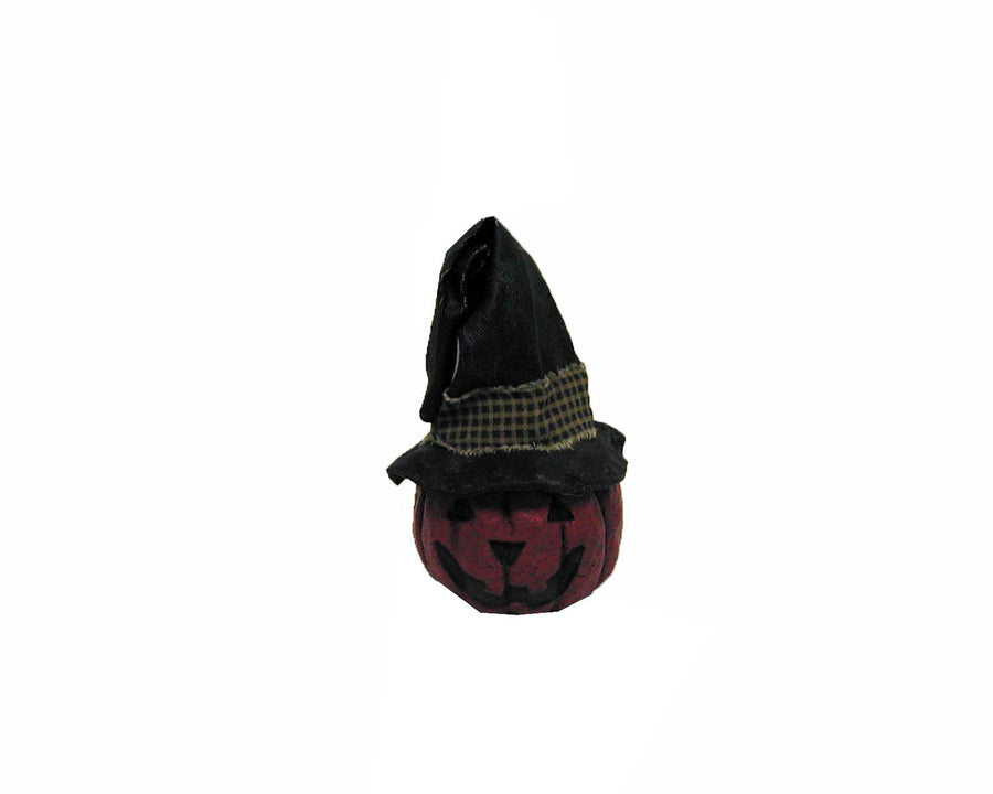 Birch Maison Decorative Primitive / Farmhouse Paper Mache Jack-O-Lantern with Black Witch Hat - 5" Tall