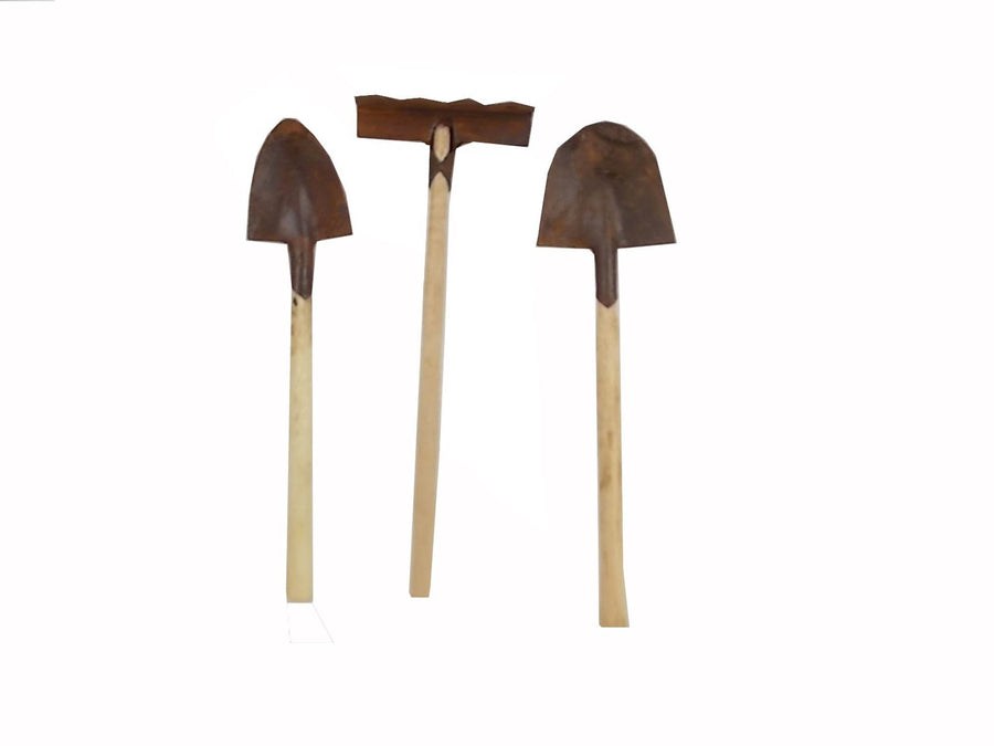 Birch Maison Decorative Primitive / Farmhouse Mini Tool Set with Wooden Sticks, Set of 3 - 4" Tall