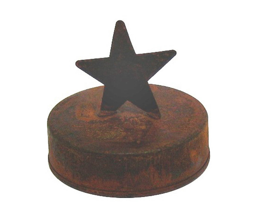 Birch Maison Decorative Primitive / Farmhouse Tin Jar Lid with Rusty Star on Top, Rustic -2.75" Dia