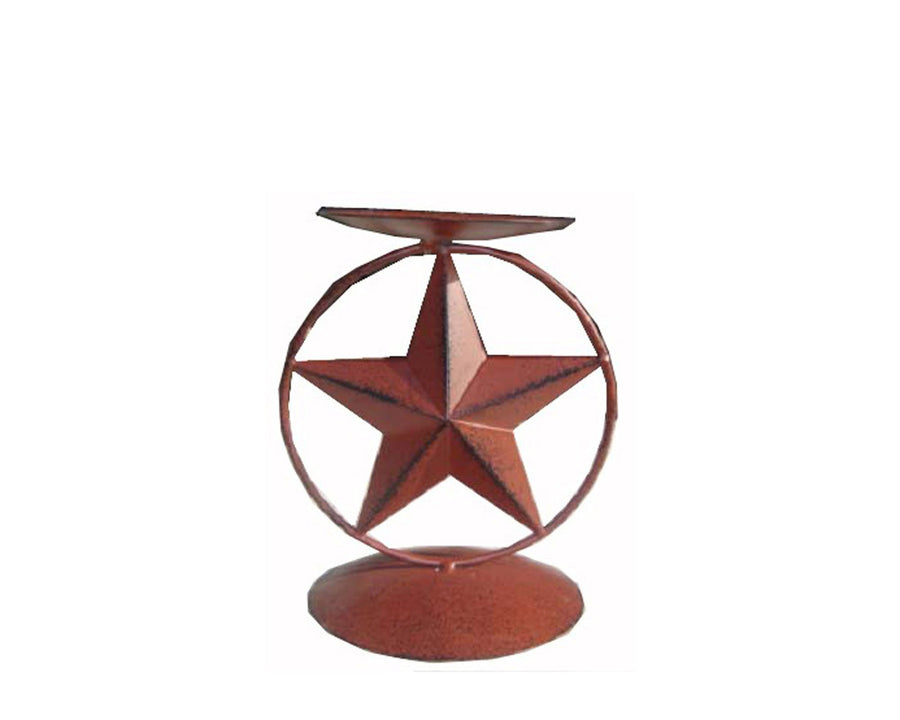Birch Maison Decorative Primitive / Farmhouse Star Pillar Candle Stand with Ring, Red - 6.75" Tall