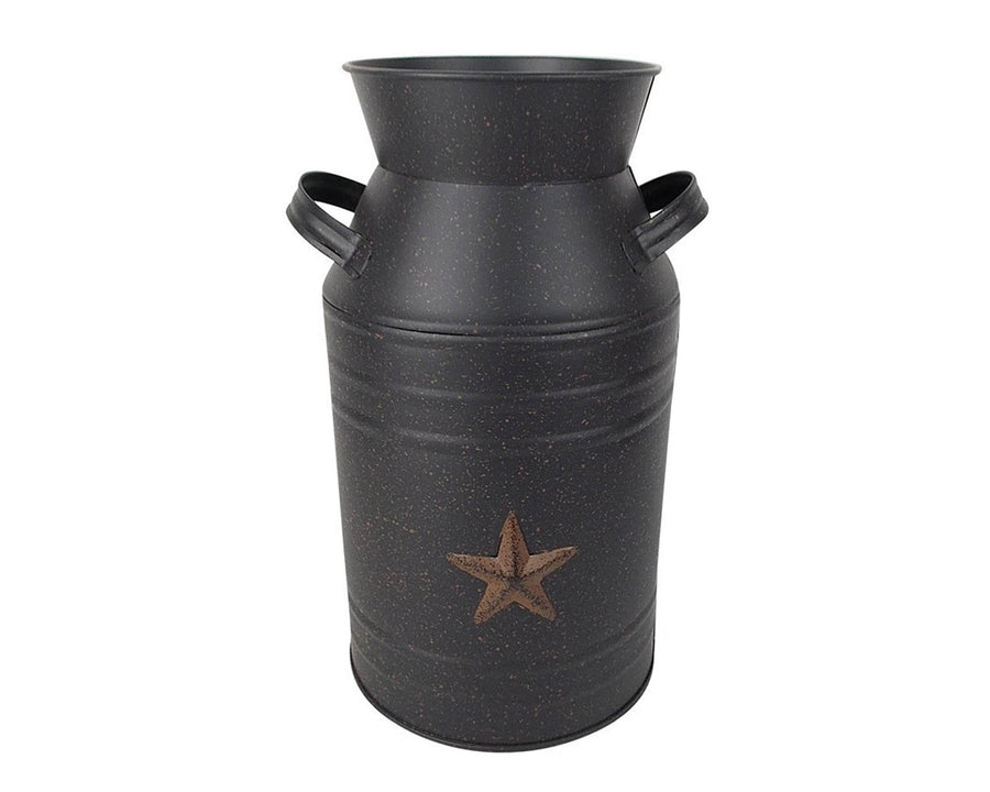 TIN MILK CAN W/STAR, BLACK 13"  Craft Outlet