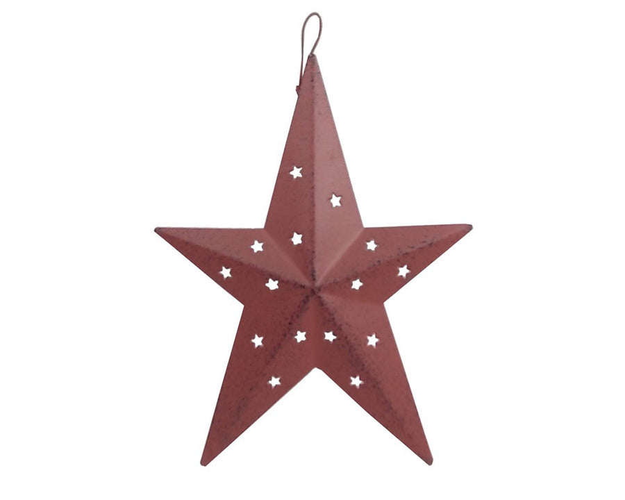 Country Tin Star with Cut Outs, Ornament, Red - 6" Tall