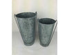 Birch Maison Decorative Primitive / Farmhouse Galvanized Tin Flower Buckets with Large Handles, Natural, Set of 2 - 11" Tall, 13" Tall