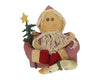 Puffy Fabric Santa with Plaid Glown, Pine Tree Branch with Mustard-Yellow Star and Goose in his Arms - 10" Tall